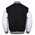Premium Varsity Lettermen Baseball Jacket Black Wool Body & White Leather Sleeves - Canadian Store